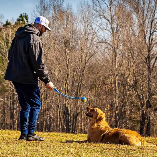 Lanceur de balle pour chien permettant de jouer sans toucher la balle sale