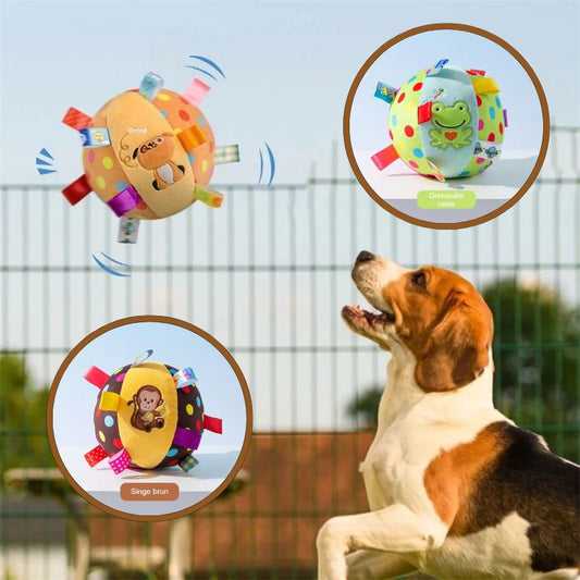 Peluche pour chien en forme de balle avec dessin de singe, chien ou grenouille