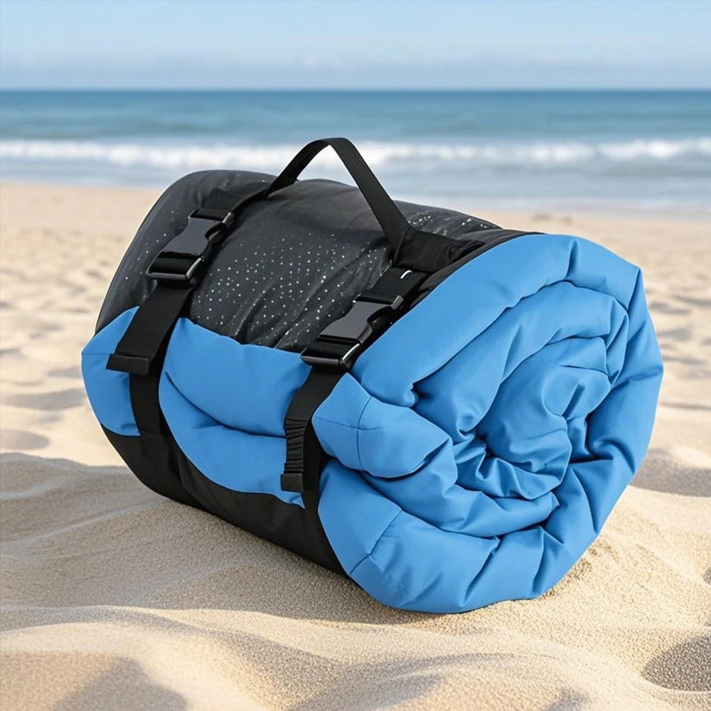 Tapis pour chien bleu roulé, facile transporter à la plage
